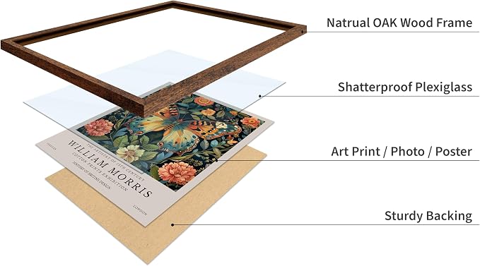 Poster Master William Morris Poster - Butterfly Print - Botanical Art - Flower Art - Exhibition Artwork - Animal Creation - Floral Piece - Aesthetic Illustration - Office or Living Room Decor - 11x14 Brown Framed