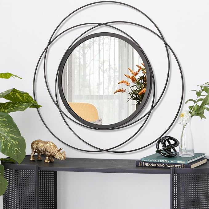 Black Circle Mirror Mounted Round Decorative Mirrors Circle for Bathroom Vanity, Living Room or Bedroom Entryway 24" x 24"