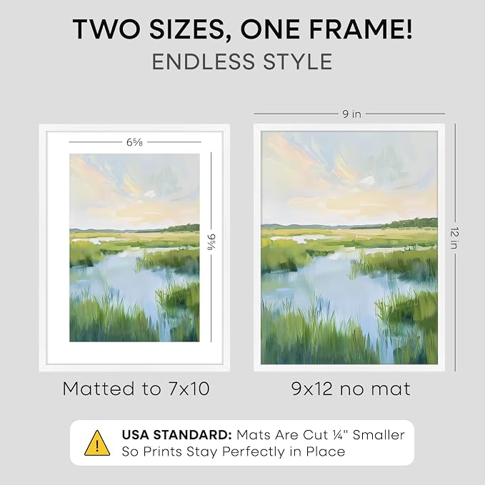 Homeforia 9x12 White Picture Frame, High-End Metal, 7x10 Mat, Glass