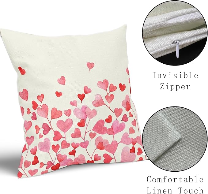 Kawani Valentines Day Pillow Covers 24x24 Inch Pink Love Heart Throw Pillow Covers Set of 2 Spring Holiday Pillowcases for Couch Bedroom Sofa Chair Car Home Decor
