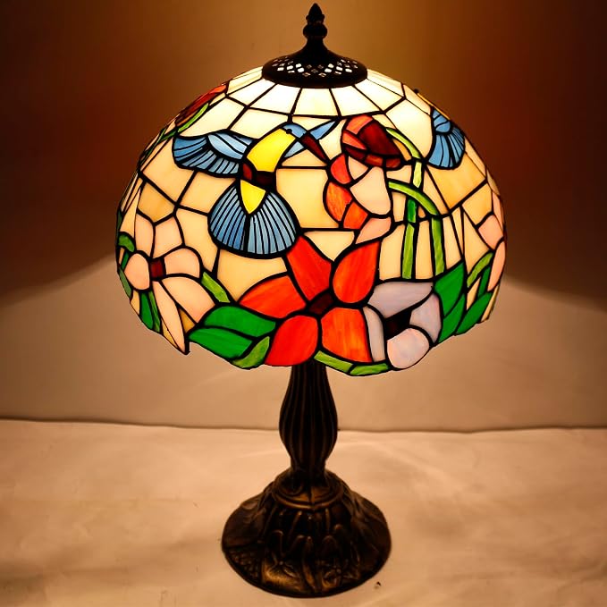 WERFACTORY Tiffany Lamp Stained Glass Lamp Hummingbird Bedside Table Lamp