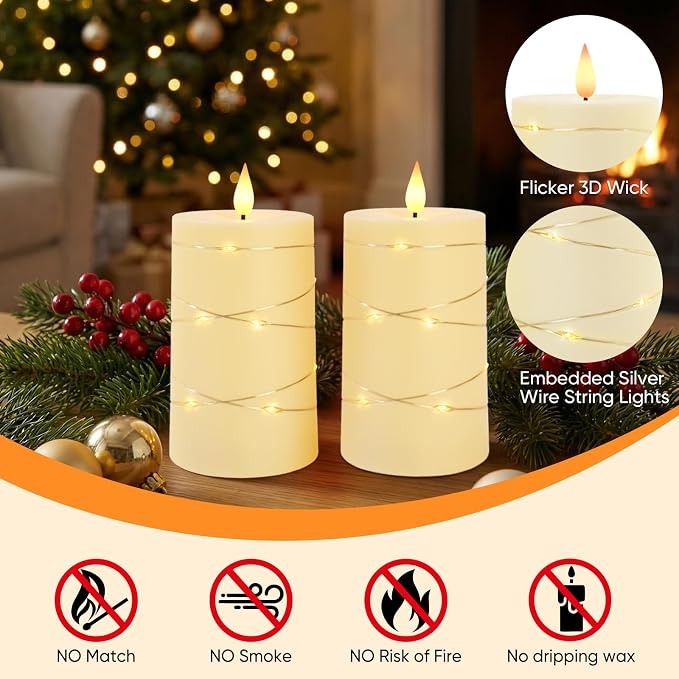 Raycare Ivory Battery Operated Flameless Pillar Candles with Remote Timer
