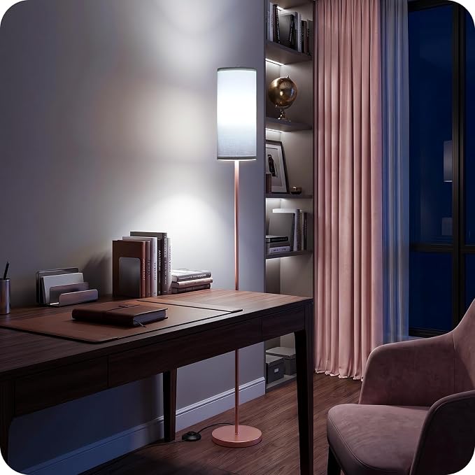 Slim Floor Lamp for Living Room with Magnetic Remote and Foot Switch, Dimmable Mood Lamp for Bedroom Nursery, 3 Color Temperatures, 1-Hour Timer, 900LM LED Bulb & Batteries Included, Pink PCW06LD05W1