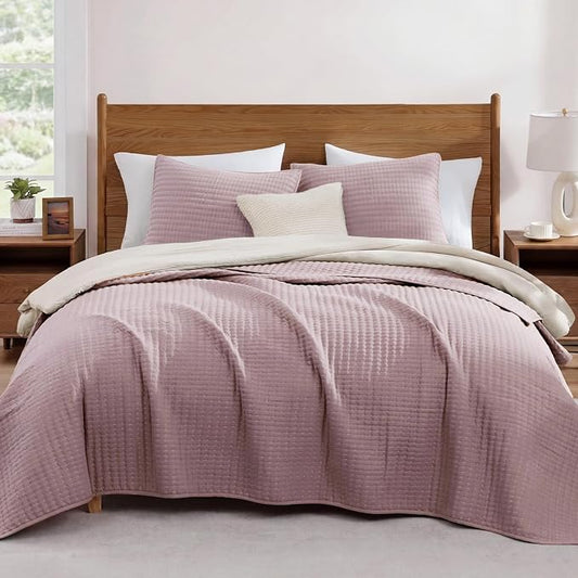 Queen Quilt-Lightweight Bedspreads Dusty Mauve Queen Size Quilt Bedding Set | Soft Coverlet with 2 Pillow Shams for All Seasons, Suitable for Bed, Couch, 3 Pieces, 90"x94"