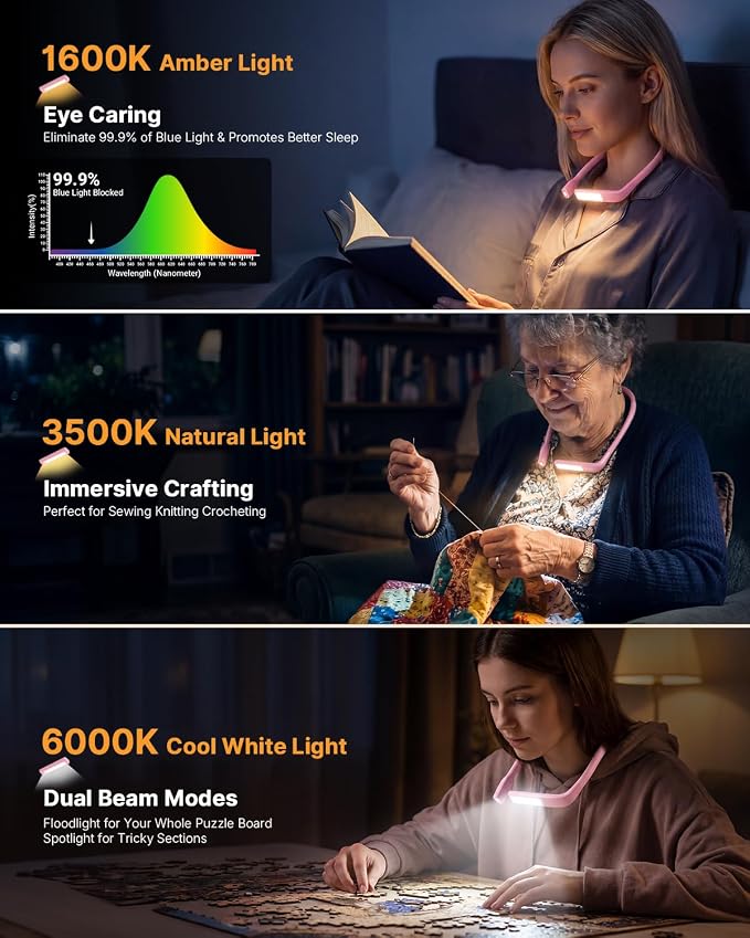 Neck Light with Storage Case, 3 Colors Dimmable Book Reading Light