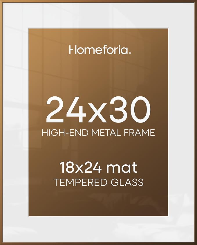 Homeforia 24x30 Bronze Picture Frame, High-End Metal, 18x24 Mat, Glass