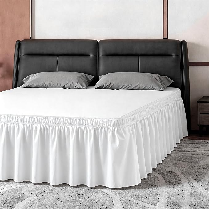 ANARACHON King Bed Skirt, Elastic Wrap Around Bed Skirt King Size, Bed Skirts for Adjustable Bed, Easy Fit with 18" Drop Length Tailored Drop Dust Ruffle (White)