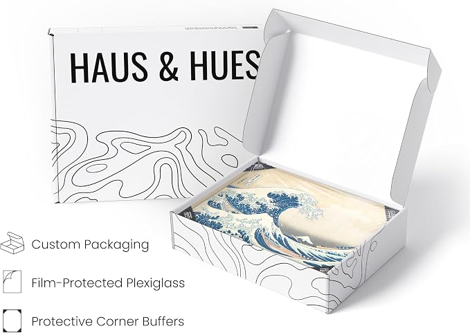 HAUS AND HUES Japanese Traditional Art - Hokusai Classic Kanagawa Wave Print, The Great Wave Poster Japanese Art Wall Decor, Japan Poster Wave Wall Art, Japandi Wall Art (Beige Frame, 16x20)