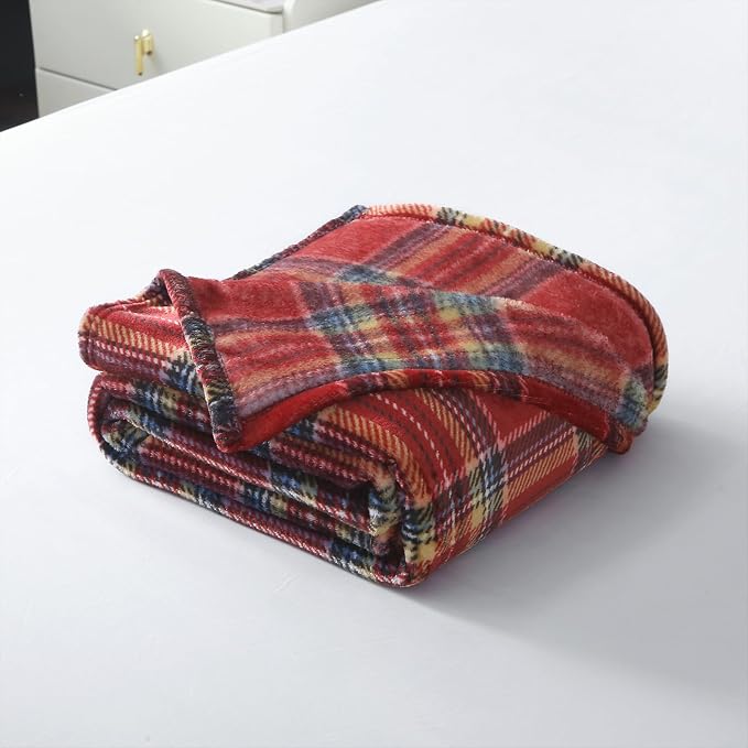 MERRYLIFE Dark Red Plaid Throw Blanket for Couch Bed Sofa Throw Size 50"60" | Grid Pattern, Ultra-Plush Soft, Decorative Colorful Travel Blanket, farmhouse, Gift Choice, Home Pet Use