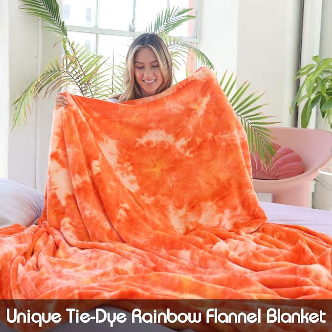 Ailemei Direct Rainbow Blanket, Pastel Tie Dye Design, Orange,60"x90" | Soft Cute Funny Decorative Flannel Throw Blankets, Fuzzy Fleece Bed Blankets for Teen Girl Adults Kid's Gift