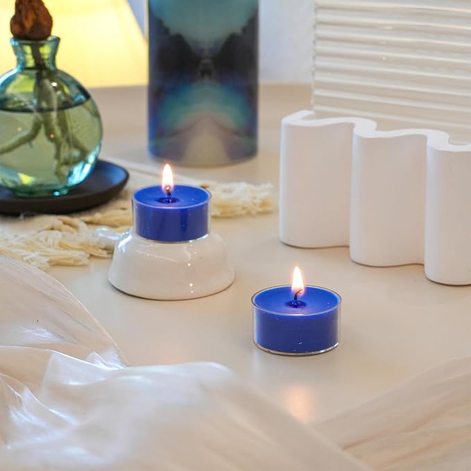 12 Indigo Unscented Natural Soy Tealight Candles in Clear Cup
