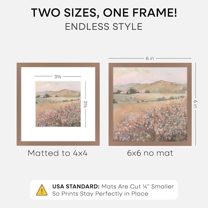Homeforia 6x6 Mocha Picture Frame, High-End Metal, 4x4 Mat, Glass