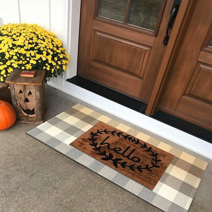 Levinis Grey Buffalo Check Rug 3' x 5' - Retro Farmhouse Lattice Area Rugs - Grey and White Checkered Plaid Rug for Front Porch/Kitchen/Bedroom/Bathroom, (35.4"x 59", Grey and White Plaid)