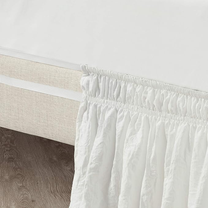 Lush Decor Ruched Ruffle Elastic Easy Wrap Around Bed Skirt Single Queen/King/Cal King Off White - Queen Bed Skirt - Dust Ruffle - Cream Bedskirts