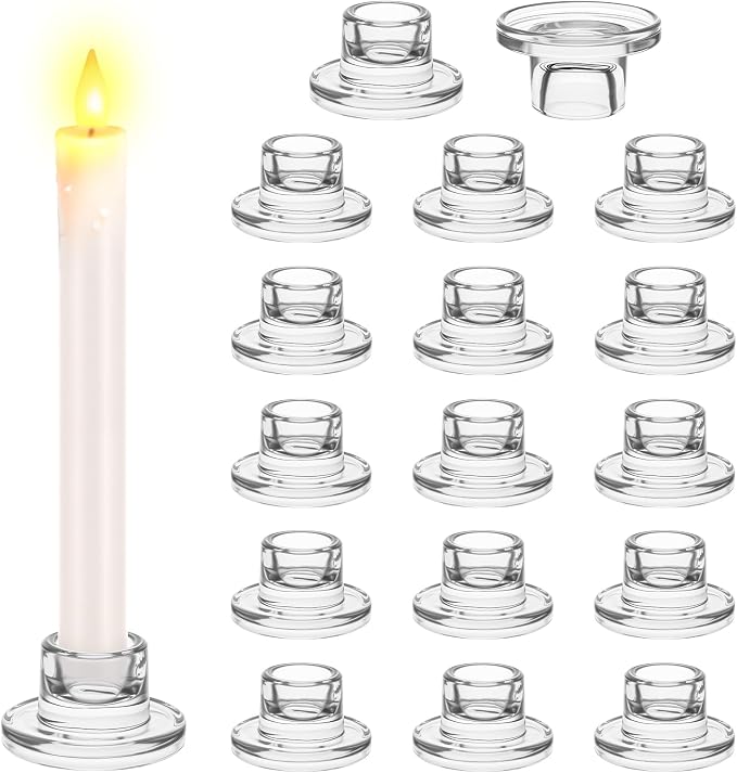 18 Pcs Glass Taper Candle Holders Candlestick Holders Clear Short Tapered Candle Holder Bulk, Elegant Glass Candle Sticks Set for Wedding Christmas Table Centerpiece
