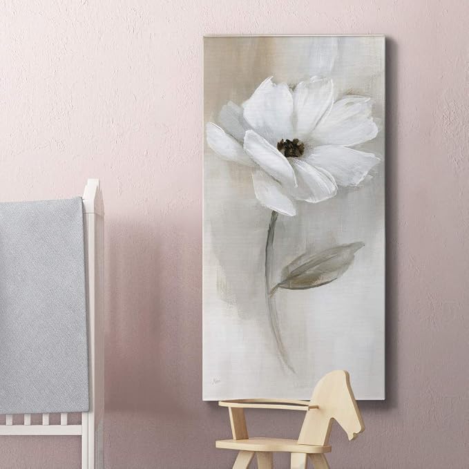 Renditions Gallery Canvas Floral Wall Art Modern Decorations Paintings Elegant White Rose Romantic Glam Botanical Canvas Artwork Prints for Bedroom Office Kitchen - 20"x40" LT43