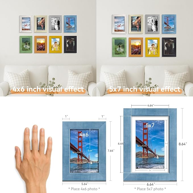 RoseEmber 4x6 Picture Frames Set of 8, Wall Gallery Photo Frames, High-Definition Real Glass, for Tabletop or Wall Hanging
