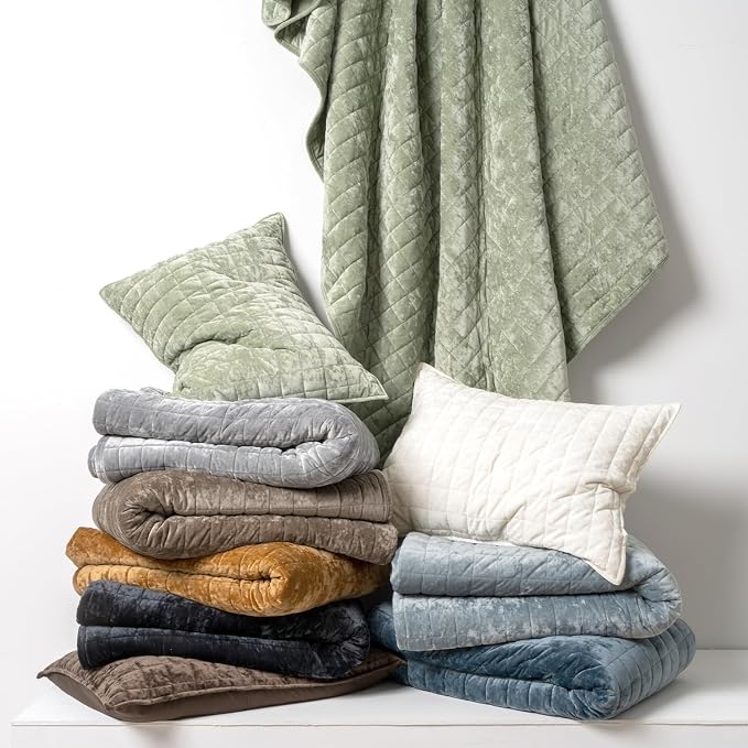 RECYCO Channel Box Stitch Velvet Quilt Set, King Size, Mocha Brown | Ultra Soft Lightweight Velvet Comforter, Luxury Oversized Bedspread Coverlet, Quilted Bedding Set for All Season with 2 Shams