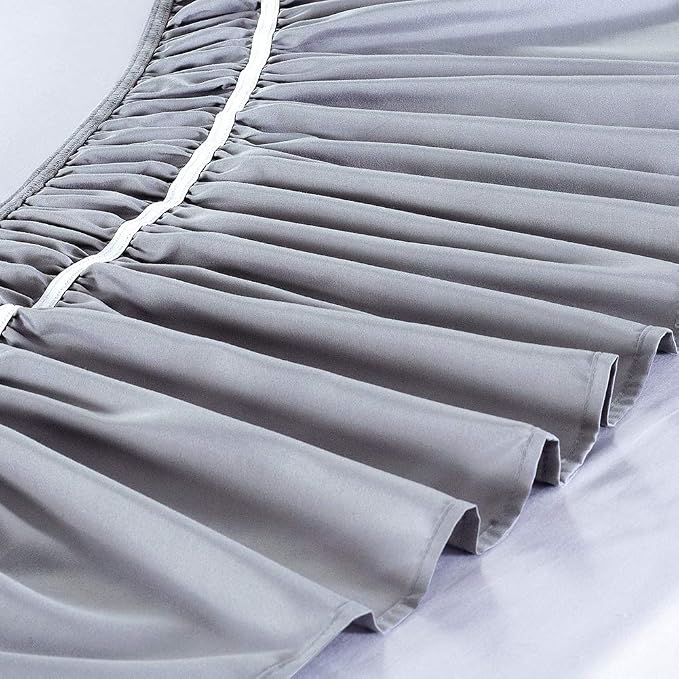 MEILA Wrap Around Elastic Bed Skirt for Twin & Full Beds, 18" Drop, Grey | Three-Side Adjustable Elastic Dust Ruffle, Ruffled Polyester Fabric, Easy to Install, Fade Resistant & Machine Washable