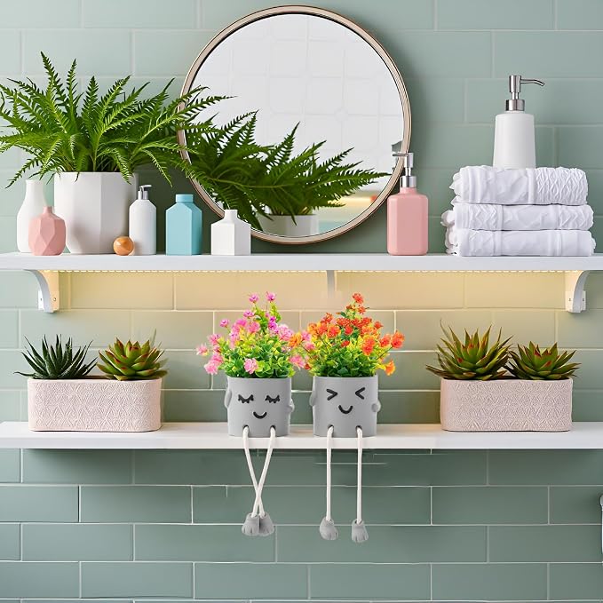 2 Packs Cute Fake Plants, Kawaii Artificial Potted Plants for Table Desk Home Bedroom Bathroom Office Shelf Office Wall Room Farmhouse Decor Artificial Plants B3