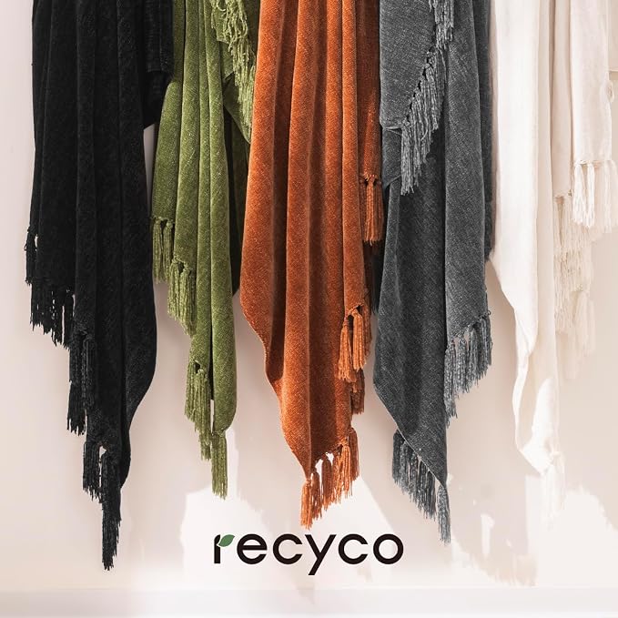 RECYCO Chenille Throw Blanket for Couch, 60"x80", Rust | Super Soft Knit Throw Blanket with Fringe Tassels, Lightweight Knitted Throw, Cozy, Ideal for Sofa Chair Bed Living Room Gift