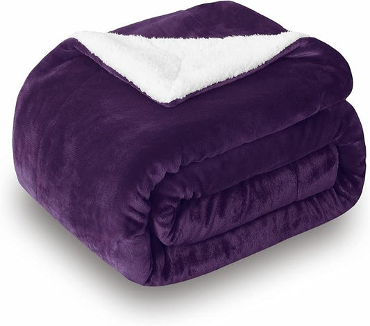 SOCHOW Sherpa Fleece Throw Blanket, Aubergine, 50x60 inches | Double-Sided Super Soft Luxurious Plush Blanket Throw Size
