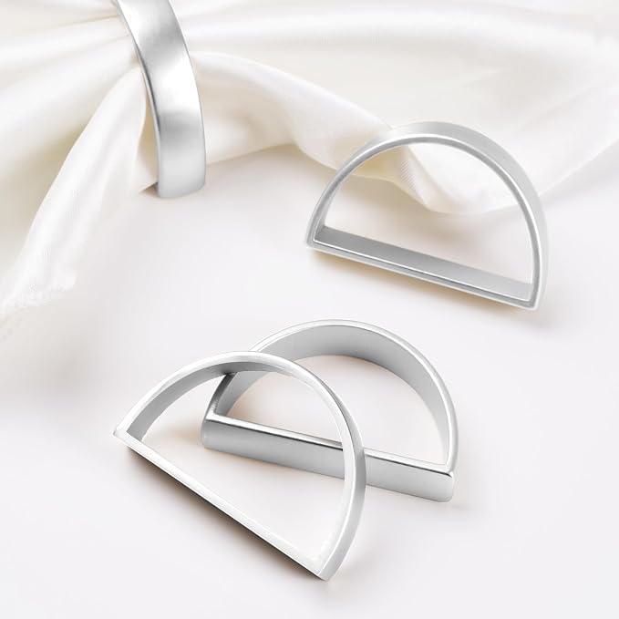 APTWOW Silver Napkin Rings Set of 12, Thanksgiving Christmas Table Decor | Semicircle, Metal, Silver Napkin Holder Buckles, Fall Napkin Rings for Dinner Table Decor, Wedding, Banquet, Valentines Day
