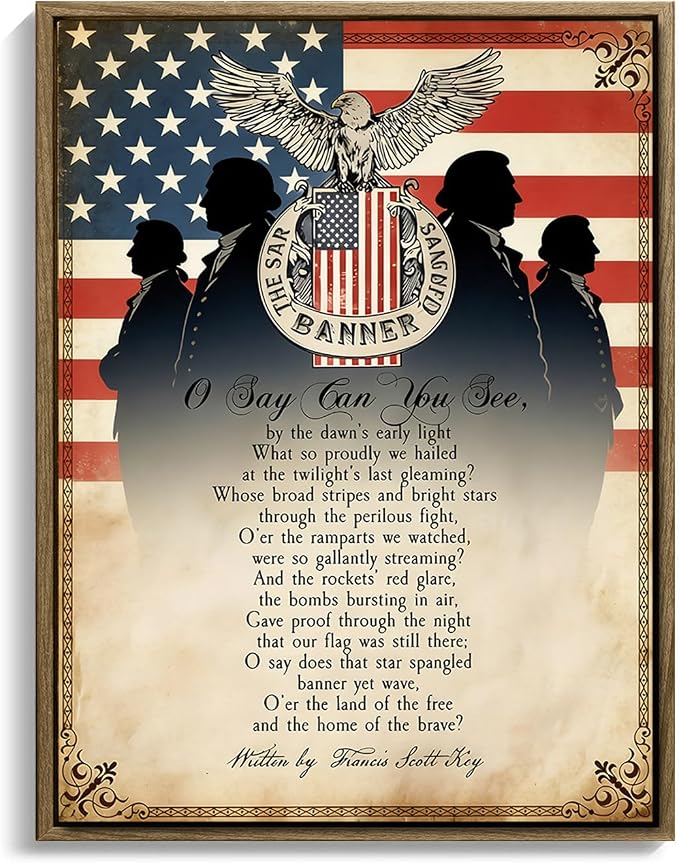American Flag Framed Canvas Wall Art, 4th of July Patriotic Canvas Prints | USA Flag with Bald Eagle Poster Print, Vintage Independence Day Wall Decor for Bedroom Living Room 24×36in