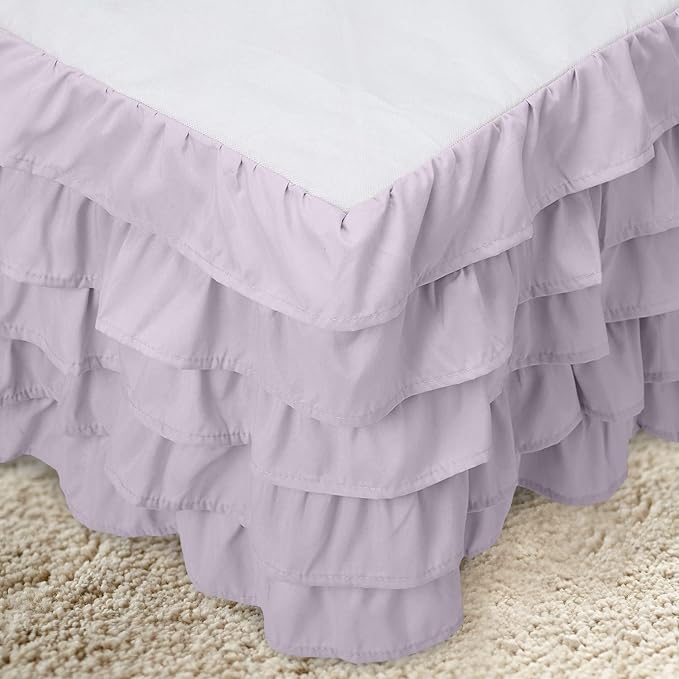 Elegant Comfort Luxurious Premium Quality 1500 Thread Count Wrinkle and Fade Resistant Egyptian Quality Microfiber Multi-Ruffle Bed Skirt - 15inch Drop, King, Lilac/Lavender