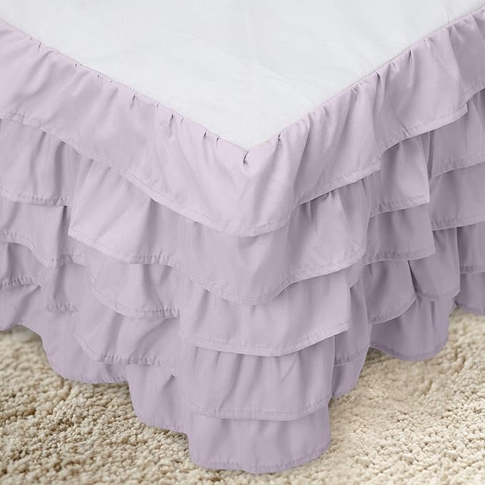 Elegant Comfort Luxurious Premium Quality 1500 Thread Count Wrinkle and Fade Resistant Egyptian Quality Microfiber Multi-Ruffle Bed Skirt - 15inch Drop, California King, Lilac/Lavender