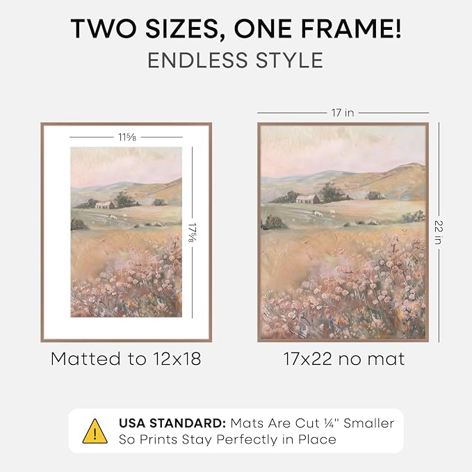 Homeforia 17x22 Mocha Picture Frame, High-End Metal, 12x18 Mat, Glass