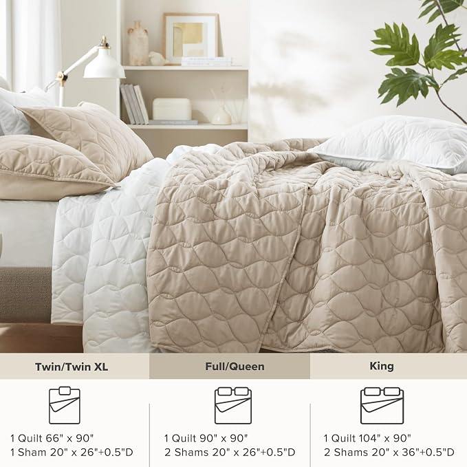 Comfort Spaces Kienna Queen Quilt Bedding Set 3 Piece, 90"x90" Beige Ogee | Soft Cozy Lightweight Summer Coverlet Full Size, Quilted Bedspreads Extra Layer, Modern Casual Bedroom Decor, OEKO-TEX