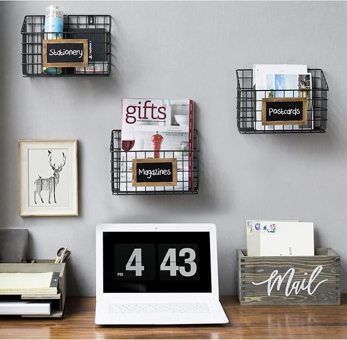 MyGift Vintage Gray Wood Mail Holder, Desktop Letter Organizer Bin