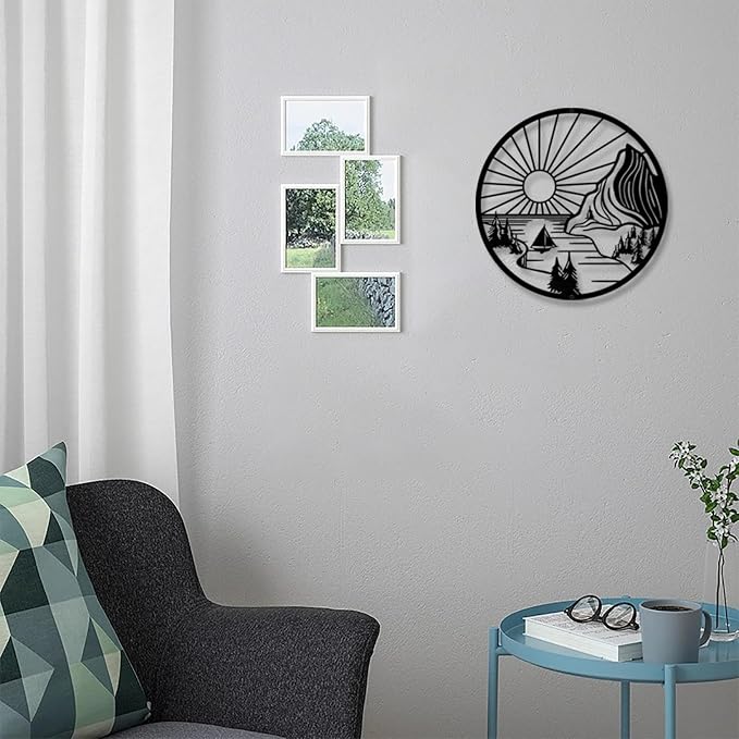 DUOOLN Mountain Scene Metal Wall Decor,Forests Landscape Hanging Painting. | Rustic Nature|Abstract Line Pictures |Adventure Sculptural|Gothic Silhouettes Art|Home Garden Bedroom Living Room|black 11in