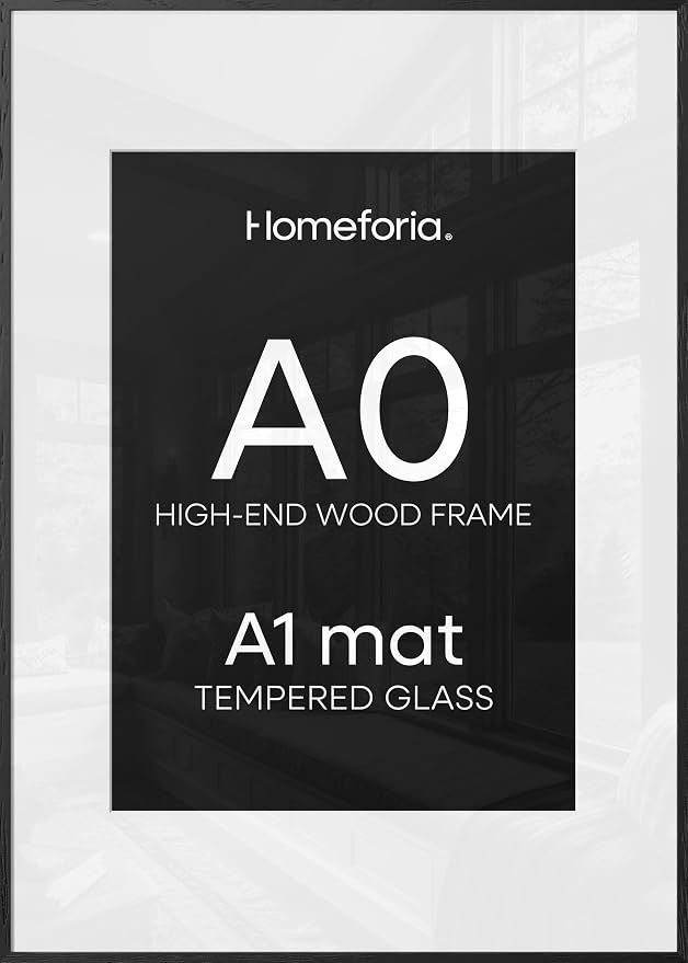 Homeforia A0 Black Oak Poster Frame, High-End Wood, A1 Mat, Glass