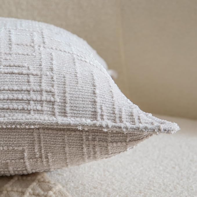 MADIZZ Pack of 2 Chenille Throw Pillow Covers 20x20 Inch Light Grey Soft Neutral Decorative Throw Pillows for Couch Sofa Boho Accent Cushion Covers Modern Farmhouse Home Decor for Bedroom Living Room