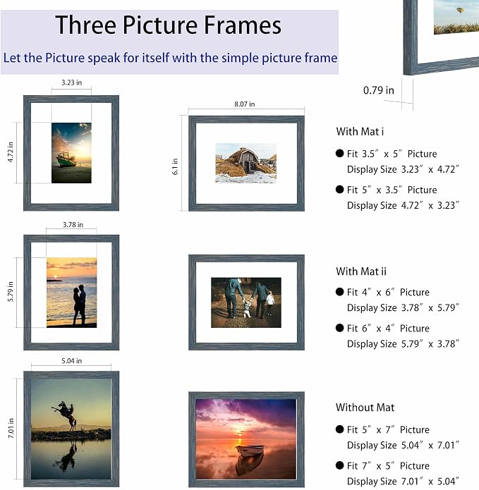 5x7 Picture Frame,Solid Wood,Display Pictures 3.5x5,4x6 with Mat or 5x7 Without Mat,Photo Frame for Wall Mounting or Tabletop (Grey,Set of 4)