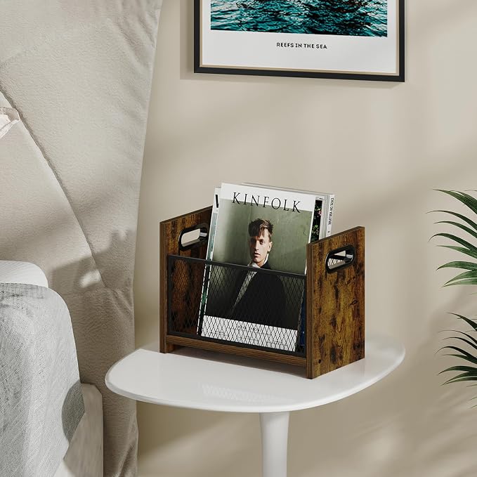 Magazine Rack, Magazine Holder for Desktop and Home Office, Magazine Rack Floor, Magazine File Holder Storage Basket for Letters, Magazines, Books, Newspapers 14.09" L x 7.5" W x 10.43" H