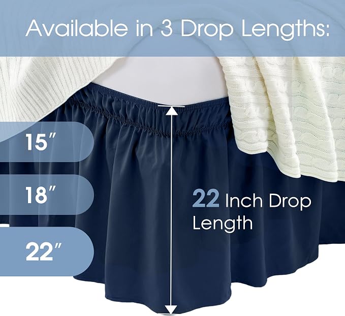 FreshCulture King Bed Skirt, Dust Ruffle for King Size Bed, Easy Fit with 22-Inch Tailored Drop, Elastic Wrap Around Bed Skirt King Size, Hotel Quality Bed Skirts for Adjustable Bed (Navy Blue)