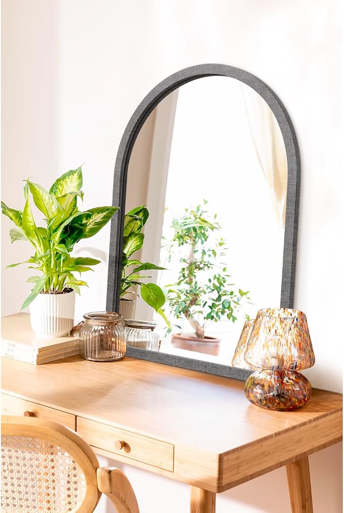 Arched Mirror for Wall, Large 20" x 16" Rustic Mirror with Wood Frame for Wall Decor Bathroom Vanity Mirror Living Room Entryway Hallway