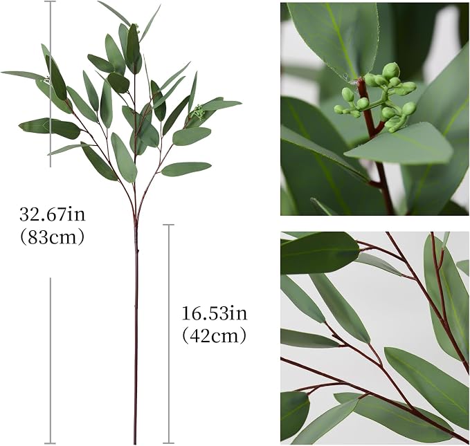 Ziwon Artificial Eucalyptus Stems, 32 inches, 4 Packs | Real Touch Faux Greenery, For Vase Decor, Realistic Fake Branches