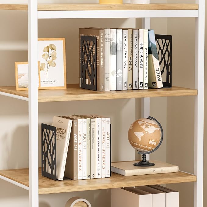 MaxGear Book Ends Tree Design Bookends for Shelves 7 x 4.7 x 3.5” 2 Pair | Metal Constructio,Heavy Duty,Non-Skid Pads,Scratch Resistant,Stable Support,Space Saving,4 Pieces,Bookcase Desktop Use