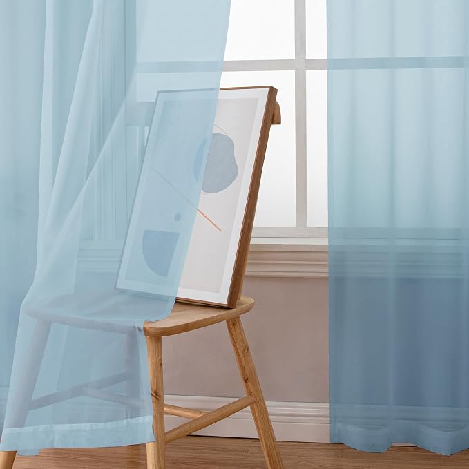 Simplebrand Light Blue Sheer Curtains 96 Inches Long, Light Filtering Sky Blue Rod Pocket Solid Color Window Sheer Curtain Panels, Elegant Curtains & Drapes for Living Room, Bedroom 2 Panels, 42" W