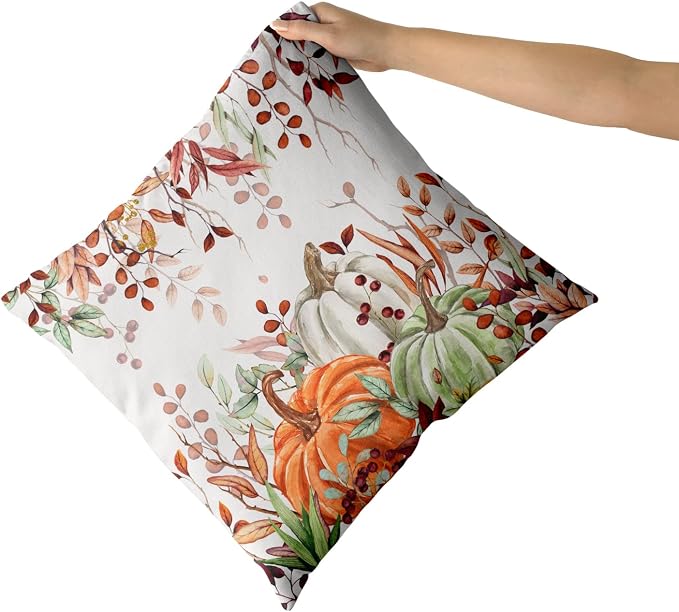 Giwawa Fall Pillow Covers Set of 2 18x18 Inch Orange Green Pumpkins Autumn Leaves Thanksgiving Cushion Covers Farmhouse Decorative Double Sided Throw Pillowcases for Indoor Outdoor Holiday