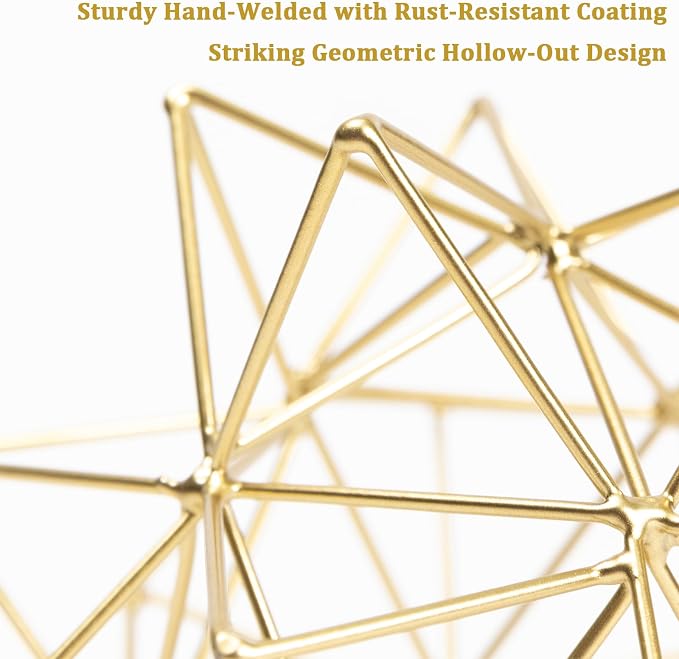 3D Gold Decorative Sphere, Metal Geometric Tabletop Decoration