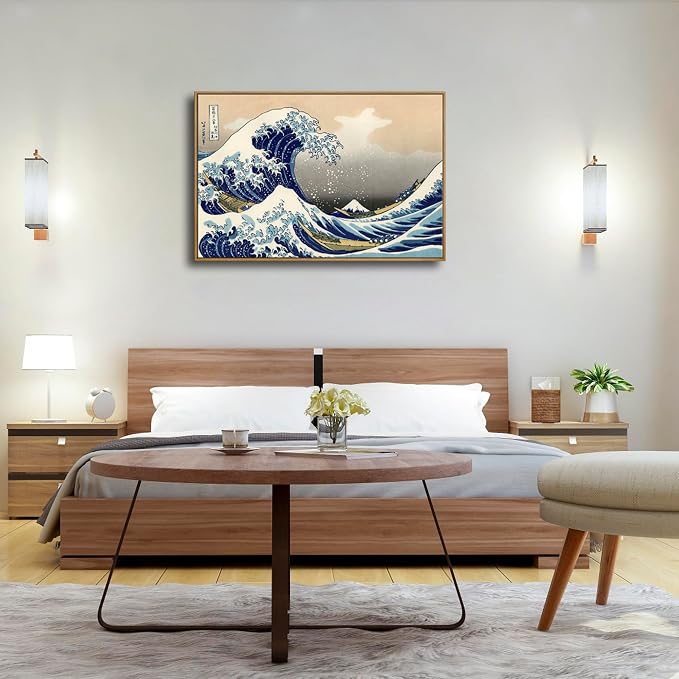 Wieco Art Framed Art Great Wave of Kanagawa Katsushika Hokusai Giclee Canvas Prints Wall Art Large Abstract Seascape Paintings for Home Living Room Decorations