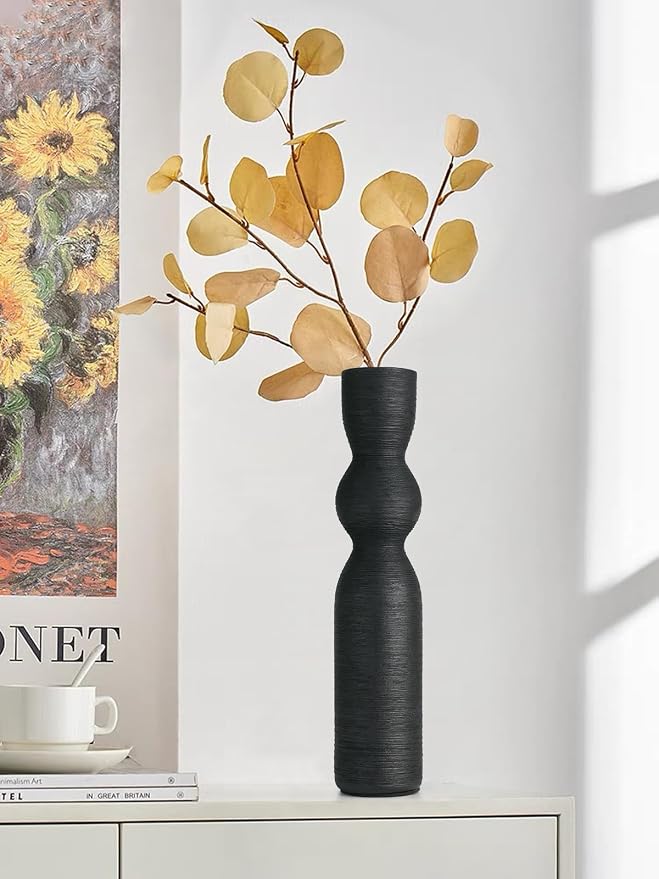 Flower Vase 14.8 ""Tall Black Ceramic Vase, Pampas Grass Vase for Home Decor, Vases for Flowers for Farmhouse, Modern Minimalist Style Vases for Office Decoration, Centerpieces