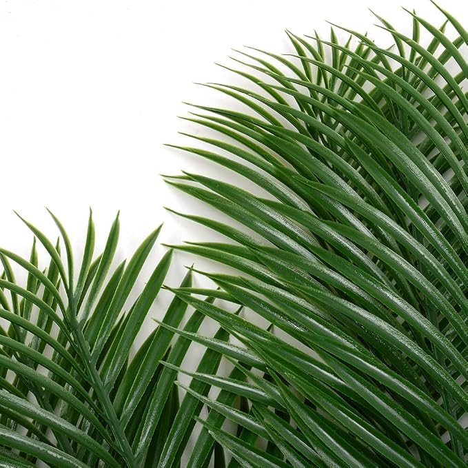 CLONG 24pcs Artificial Palm Leaves Tropical Plants Faux Fake Palm Fronds Plant (24, Green)