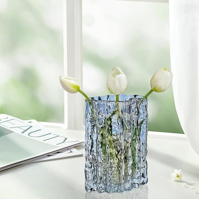 Aoderun Glass Vase Crystal Vase Heavy Duty Large Flower Vase for Dining Table Kitchen Office Home Shelf Wedding Living Room Centerpieces(Grey)