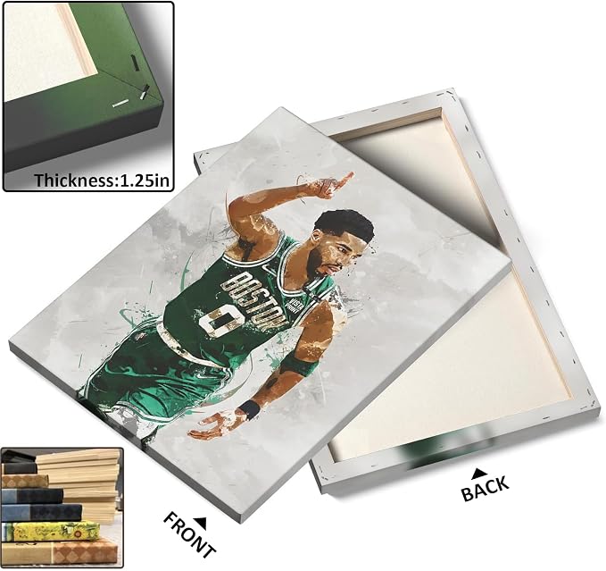 Jayson Tatum Basketball Canvas Wall Art, Sports Player Poster, 8x10 Inch | Abstract splash ink athletic artwork, motivational sports wall decor for teen boys room, bedroom, living room, gym or office